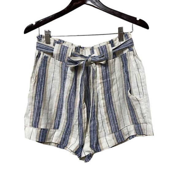Striped paper bag blue and white shorts belt tie in front - Picture 1 of 3